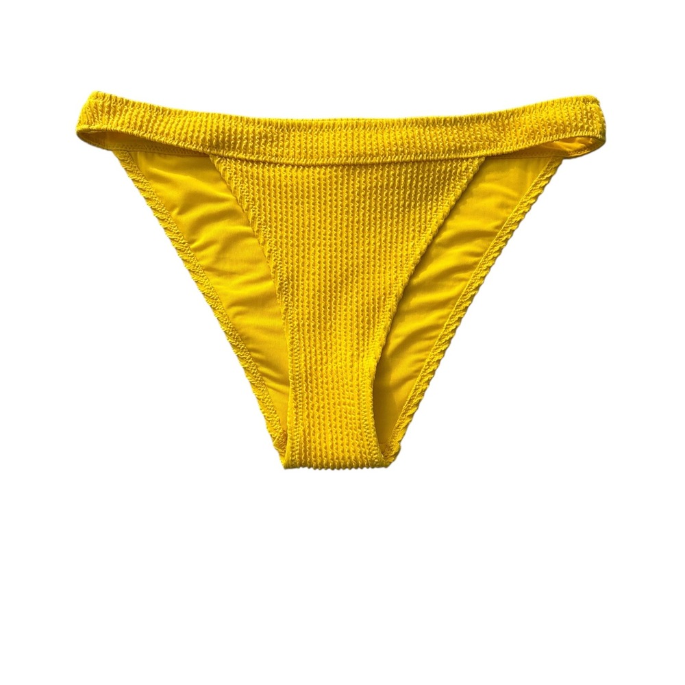 Aerie Cheeky Bikini Bottoms Medium Bright Yellow Textured‎ High Waist UPF 50